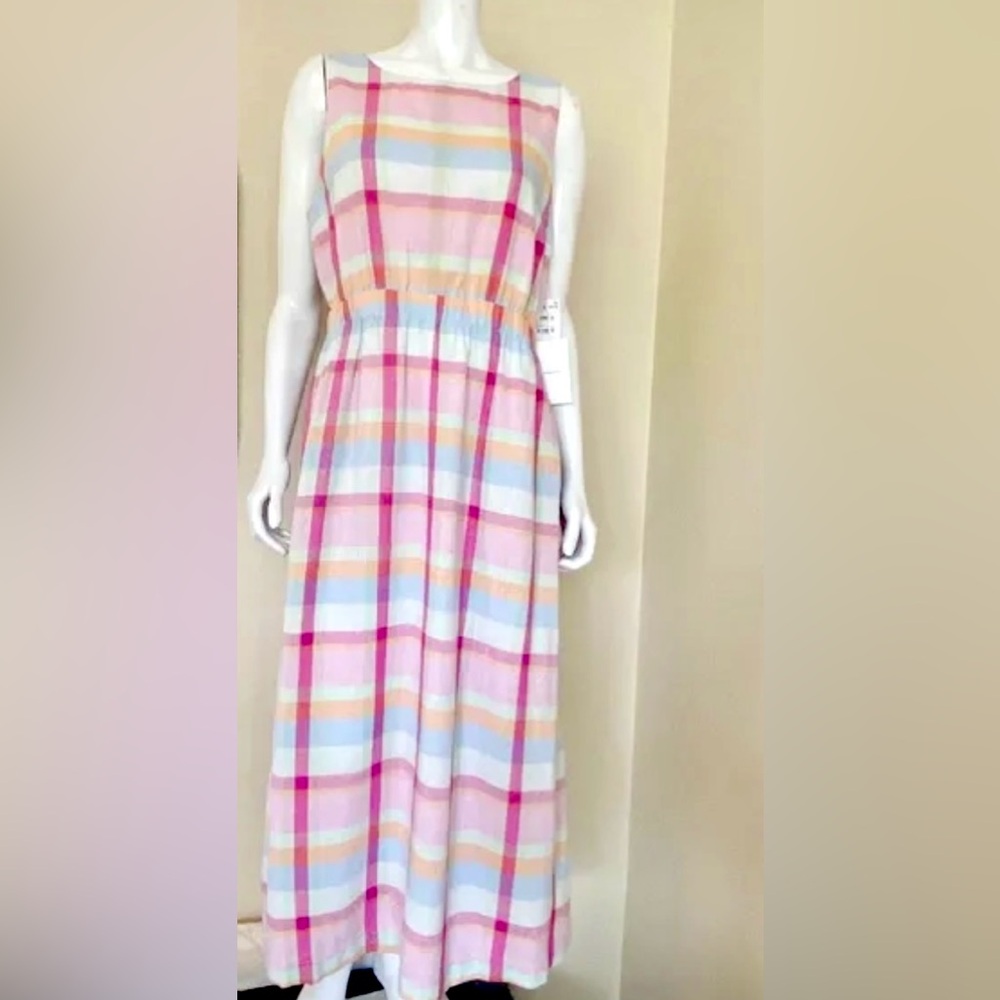 Gorgeous Multicolor Linen Sleeveless Tie-Back Dress. XS and in EUC.